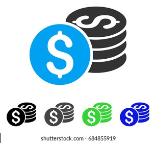Dollar Coin Stack flat vector pictograph. Colored dollar coin stack gray, black, blue, green pictogram versions. Flat icon style for web design.