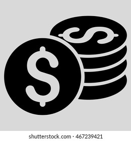 Dollar Coin Stack icon. Vector style is flat iconic symbol with rounded angles, black color, light gray background.