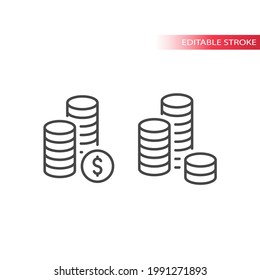 Dollar coin stack line vector icon. Outline, editable stroke.
