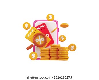 dollar coin stack with online coupon icon 3d render concept of business icon