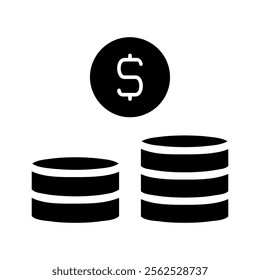 Dollar coin stacks icon. Concept of finance, investment, and savings.