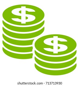 Dollar Coin Stacks vector icon. Flat eco green symbol. Pictogram is isolated on a white background. Designed for web and software interfaces.