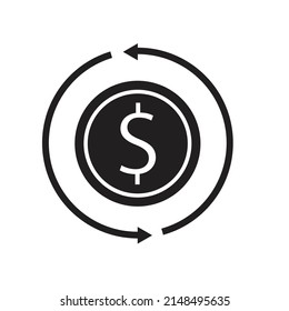 A dollar coin surrounded by double circular arrows - concept of  business cycle - financial illustration - vector , icon 