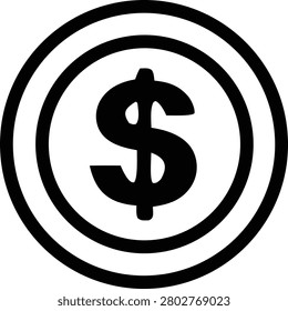 Dollar coin symbol within circles represents currency, finance, and economy. Symbol of money, wealth, and monetary value.