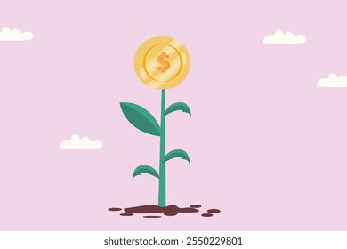 Dollar coin in the top of a tree persuade success dollar tree invest concept vector illustration design background
