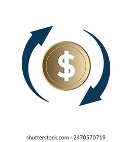 moneda de dólar con dos flechas en círculo. Restablecer el dólar. estilo de diseño plano moderno. Conveniente para el uso para las finanzas, los informes, los iconos, etc. Plantillas de diseño del Vector