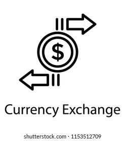 
Dollar coin with the two way arrows denoting currency exchange 
