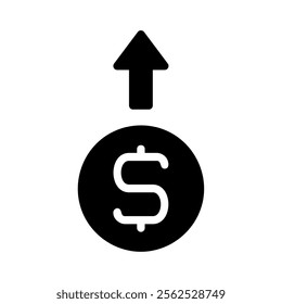 Dollar coin with upward arrow. Concept of financial growth, investment, and profit.
