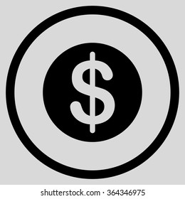 Dollar Coin vector icon. Style is flat circled symbol, black color, rounded angles, light gray background.