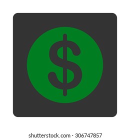 Dollar Coin vector icon. This flat rounded square button uses green and gray colors and isolated on a white background.