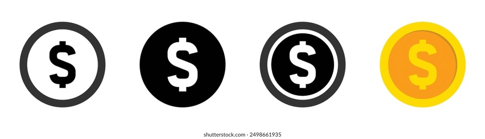 Dollar coin vector icons set. US dollar coin symbols collection