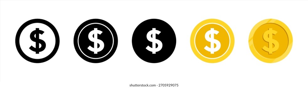 Conjunto de iconos de vector de moneda de dólar. COLECCIÓN de símbolos de Vector de moneda de dólar estadounidense, icono de vecor 10 eps.