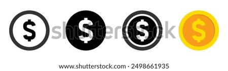 Dollar coin vector icons set. US dollar coin symbols collection