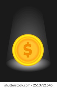 Ilustración vectorial de moneda de dólar en un fondo negro. Adecuado para contenido de crecimiento financiero y de inversión