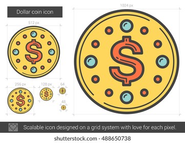 Icono de línea vectorial de moneda en dólares aislado en fondo blanco. Icono de línea de moneda en dólares para infografía, sitio web o aplicación. Icono escalable diseñado en un sistema de cuadrícula.