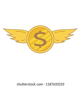 Dollar coin with wing vector