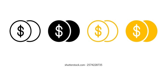 Dollar coin yellow icon. Cent pictogram. Finance currency symbol. Cash or change sign. Savings, salary, payment illustration.