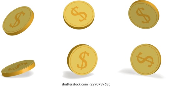 Dollar coins in the air in different angles vector illustration