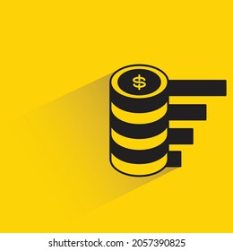 dollar coins and bar chart with shadow on yellow background