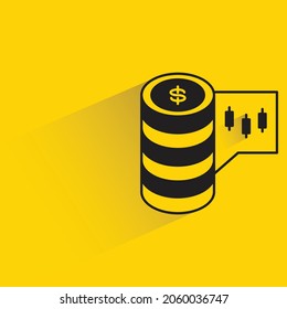 dollar coins with candlestick chart on yellow background