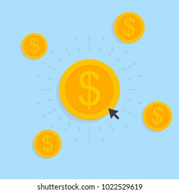 dollar coins click, vector illustration.