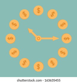Dollar coins clock.  Vector illustration.