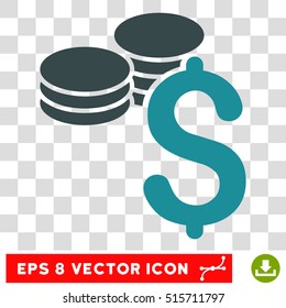 Dollar Coins EPS vector pictogram. Illustration style is flat iconic bicolor soft blue symbol.