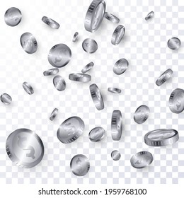 Dollar coins explosion isolated on transparent background. Vector illustration.