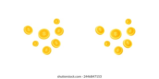 Dollar coins falling icons. Dollar coins. Flat style