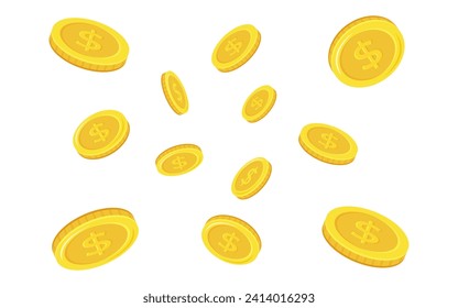 Dollar coins. Falling coins, falling money, flying gold coins, golden rain. 