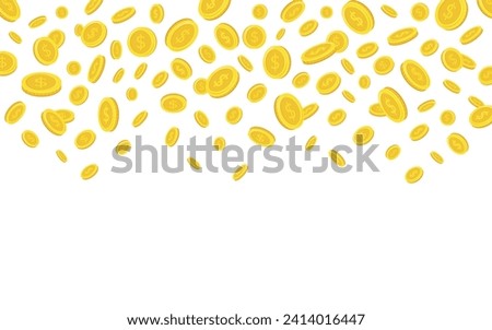 Dollar coins. Falling coins, falling money, flying gold coins, golden rain. 