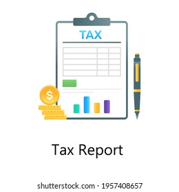 Dollar Coins With Financial Ledger Sheet, Gradient Vector Of Tax Report 