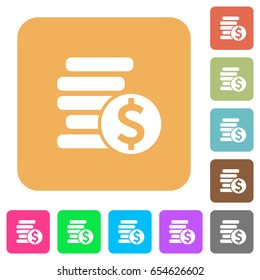 Dollar coins flat icons on rounded square vivid color backgrounds.