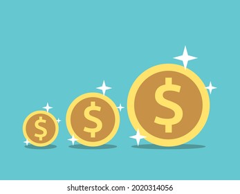 Dollar Coins Growing. Investment, Deposit, Savings, Profit, Interest, Wealth, Growth And Exchange Rate Concept. Flat Design. EPS 8 Vector Illustration, No Transparency, No Gradients