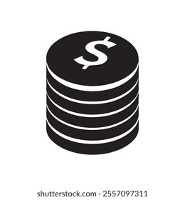 Dollar coins icon Black and white symbol on them.