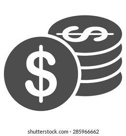 Dollar Coins icon from Business Bicolor Set. This flat vector symbol uses gray color, rounded angles, and isolated on a white background.