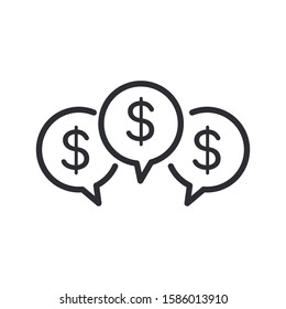 Dollar Coins icon with chat bubbles. Stock Vector illustration isolated on white background.