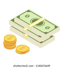 Dollar coins icon. Isometric of dollar coins vector icon for web design isolated on white background