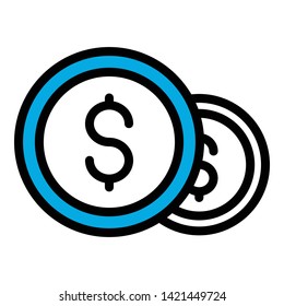 Dollar coins icon. Outline dollar coins vector icon for web design isolated on white background