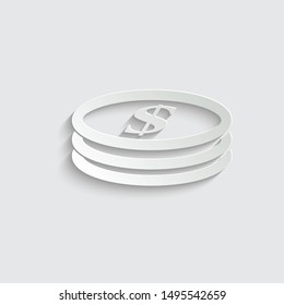  Dollar coins icon paper icon  with shadow 