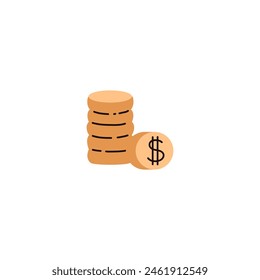 Dollar coins icon. Stack of money cash. Currency exchange, business financial investment, payment sign, wealth symbol, banking. Cartoon golden coins vector flat illustration isolated on white