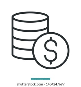 Dollar Coins Icon Vector Illustration Logo Template For Website Or Mobile App.
