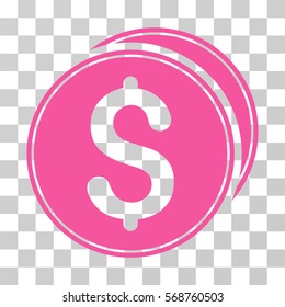 Dollar Coins icon. Vector illustration style is flat iconic symbol, pink color, transparent background. Designed for web and software interfaces.