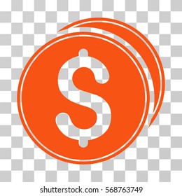 Dollar Coins icon. Vector illustration style is flat iconic symbol, orange color, transparent background. Designed for web and software interfaces.