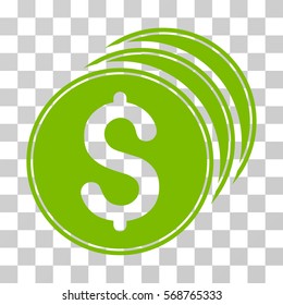 Dollar Coins icon. Vector illustration style is flat iconic symbol, eco green color, transparent background. Designed for web and software interfaces.