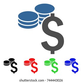 Dollar Coins icon. Vector illustration style is a flat iconic dollar coins symbol with black, red, green, blue color versions. Designed for web and software interfaces.