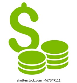 Dollar Coins icon. Vector style is flat iconic symbol with rounded angles, eco green color, white background.