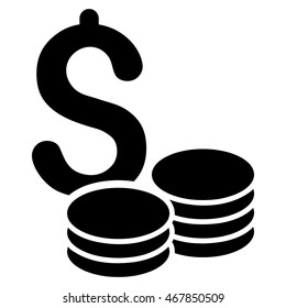 Dollar Coins icon. Vector style is flat iconic symbol with rounded angles, black color, white background.