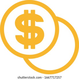 Monedas en dólares icono vectorial aislado