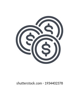 Dollar coins line icon. Couple coins vector outline sign.